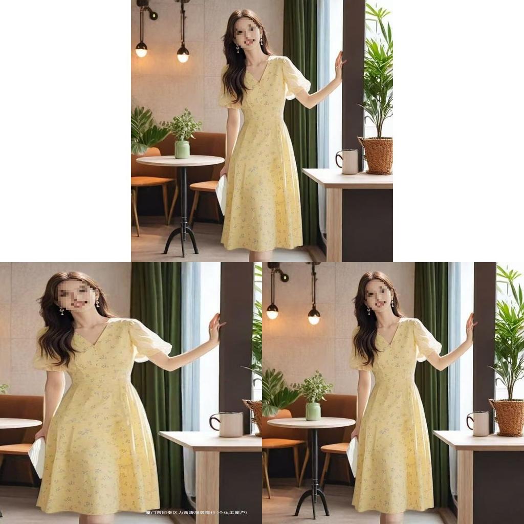 Vintage Floral Knit Dress With Vneck And Short Sleeves For Women Spring 2025