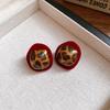 Silver Needle Retro Coffee Leopard Print Round Flower Stud Earrings Temperament Maillard Earrings Autumn and Winter Premium Earrings