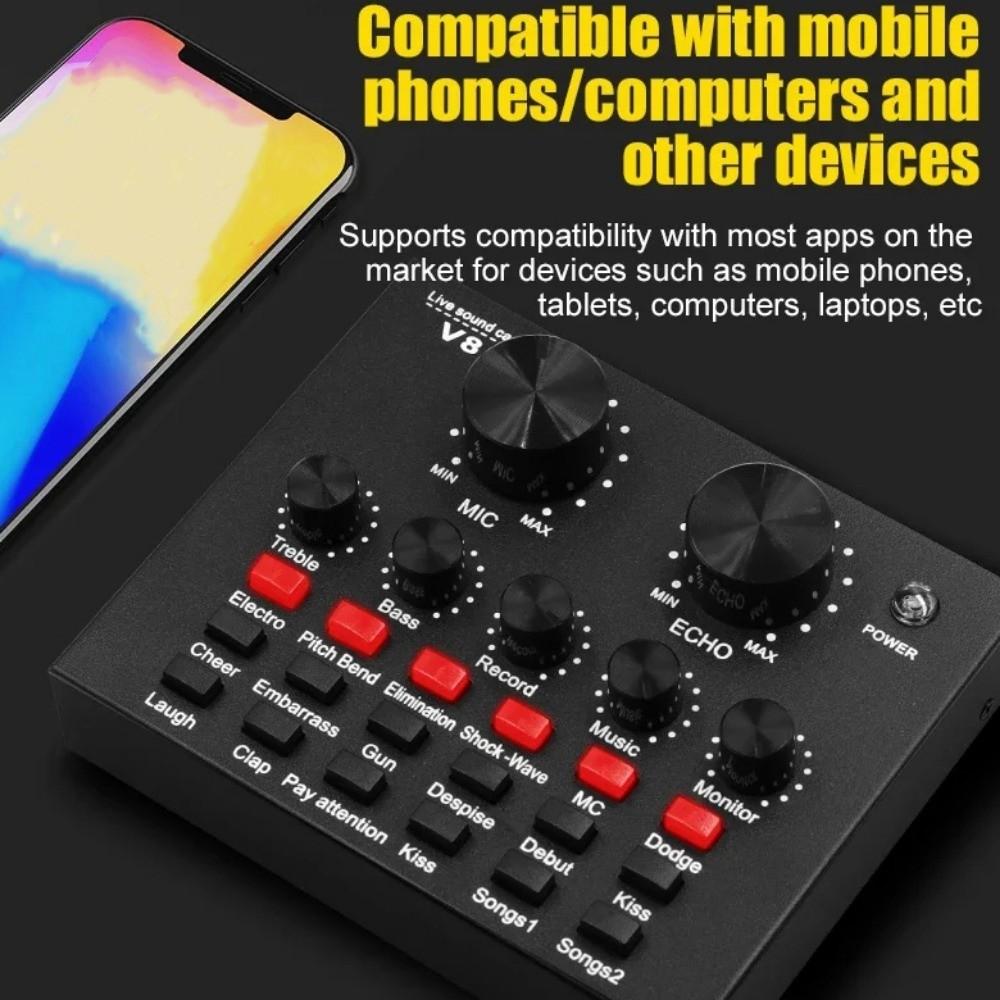 Studio Record V8 Sound Card Audio Mixer External Sound Card Convenient Mic Sound Card  PC Computer