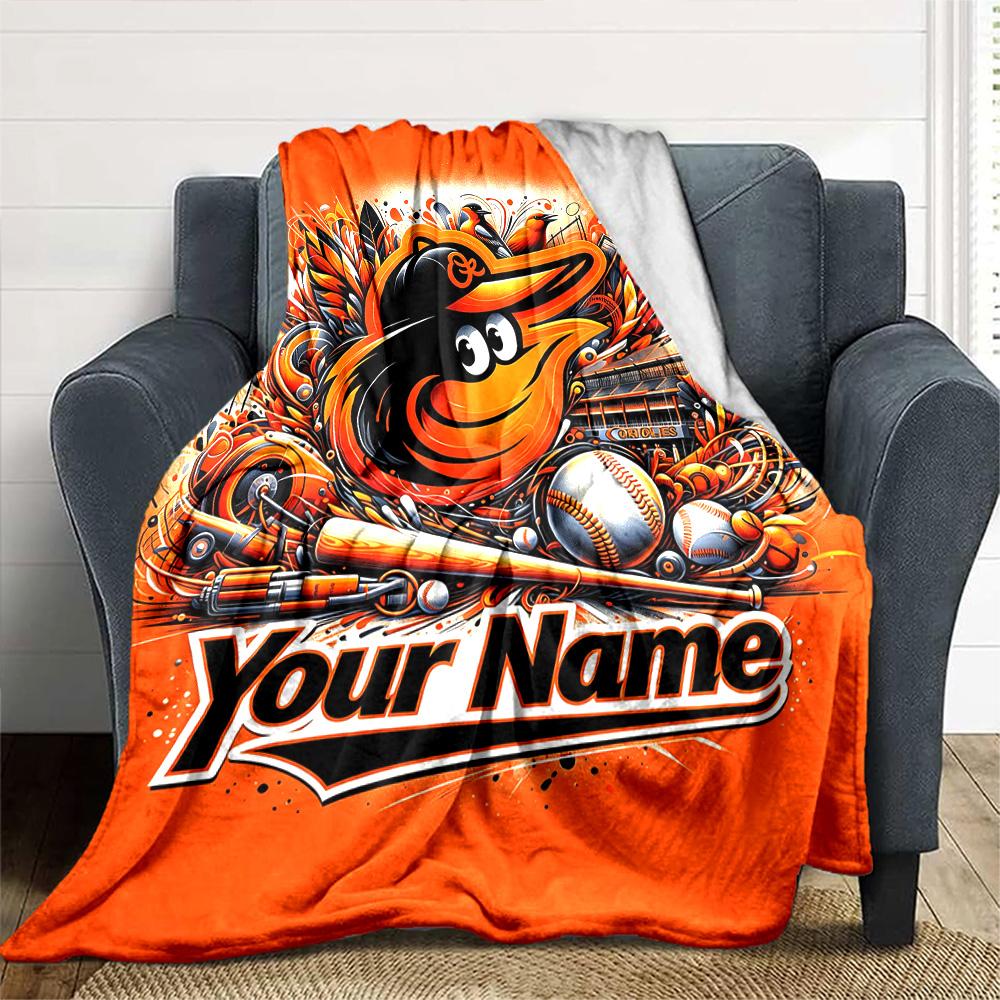 Name Custom Baltimore Orioles Print Flannel Blanket High Quality Warm Comfortable Cover for All Seasons Perfect for Gifts Home Decor