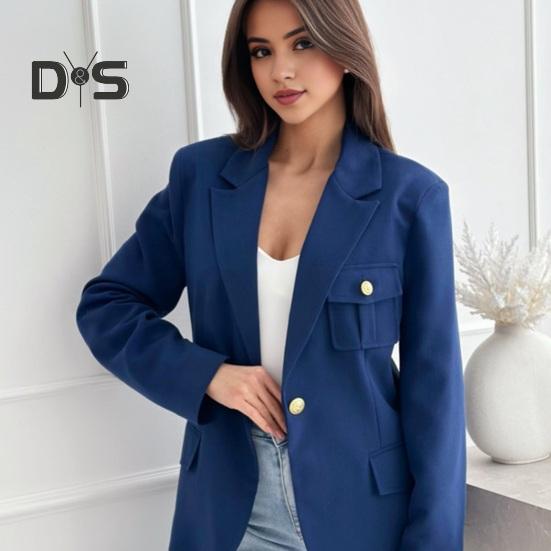 Women Suit Coat Lapel Long Sleeve Flap Pockets Suit Jacket Solid Color Single Button Office Lady Outwear