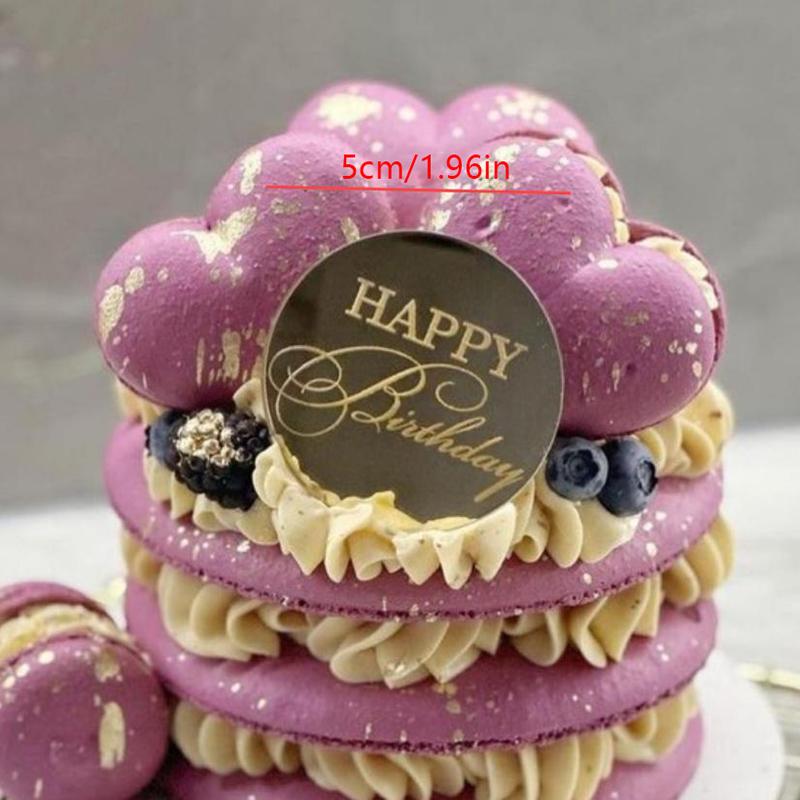 5Pcs/Set Of Circular Marked Acrylic Happy Birthday Cake Decoration Valentine'S Day Wedding Party Dessert Diy Decoration