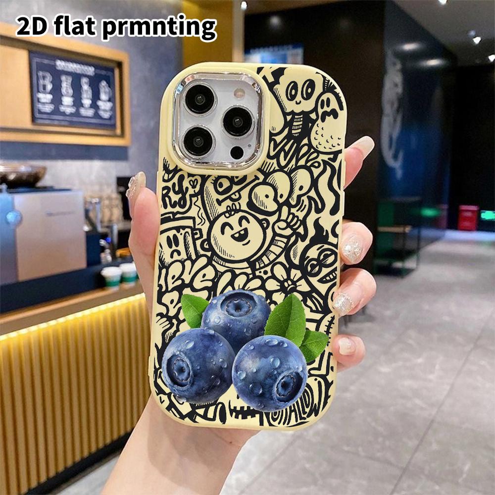 Phone case: 2D flat design suitable for iPhone 18 17 16 15 14 13 Pro protective case, couple style, fresh blueberry, Christmas and Halloween gifts