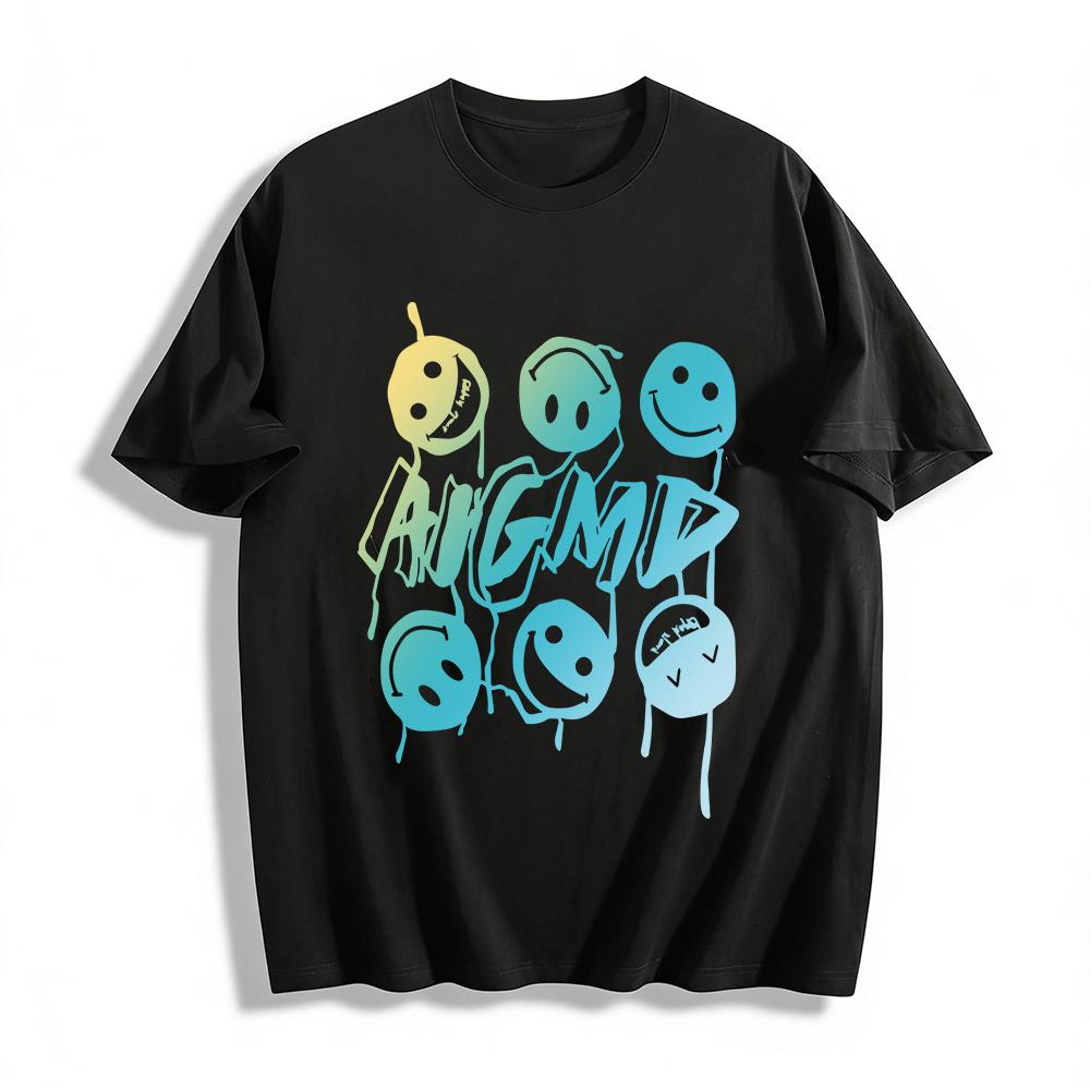 

Funny Smiley Face Letter Print T-Shirt Unisex Trendy Casual Loose Breathable Crewneck Top Pure cotton T-shirt XXS