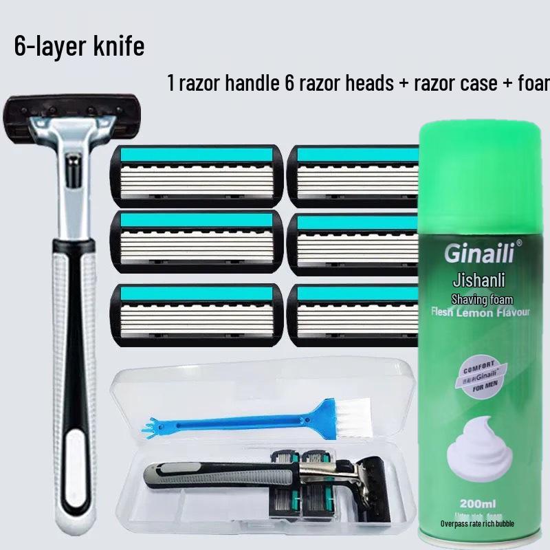 Gillette Six-Layer Manual Razor Blades for Beard Shaving - Old-Fashioned Shaving Style
