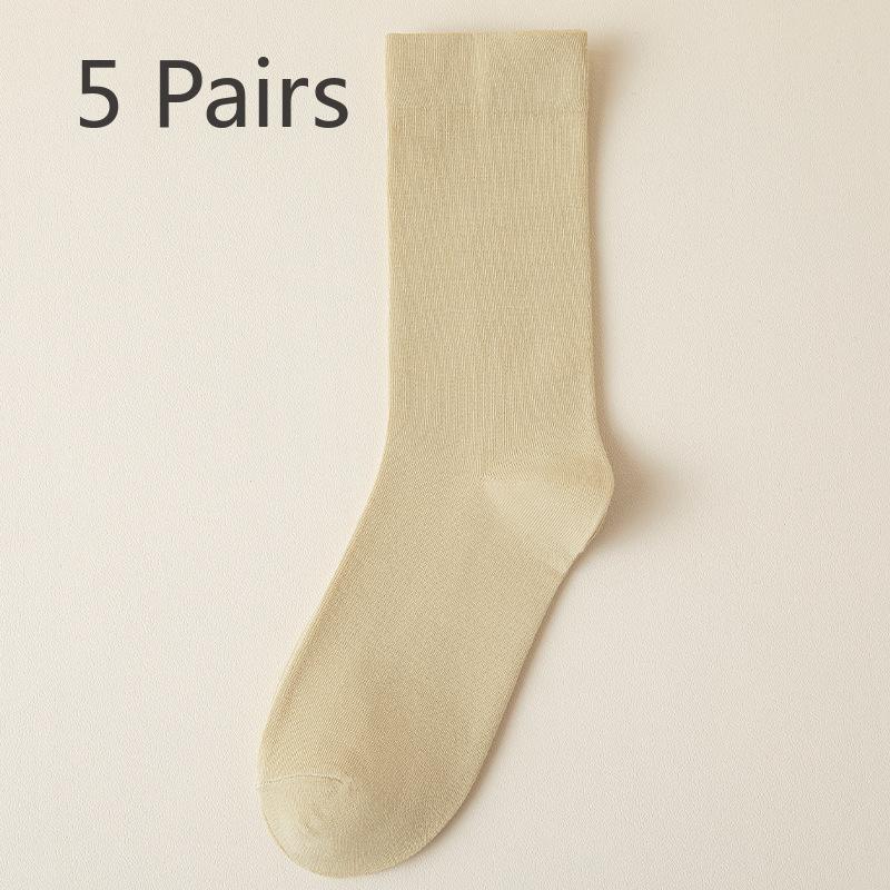 5 Pairs of Pure Cotton Boneless Anti Pilling Mid Calf Socks for Women In Autumn and Winter