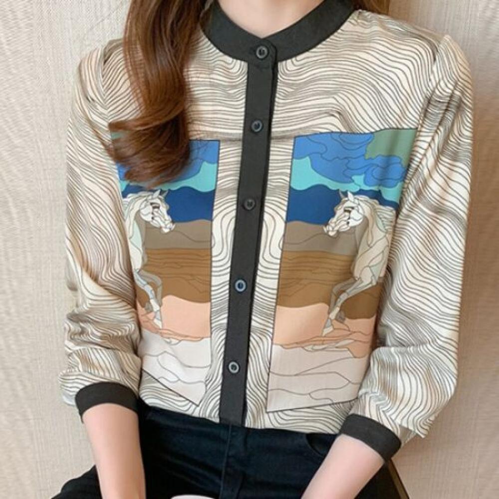 Navava Nb2373 Knots Print Round Neck Long Sleeve Shirt