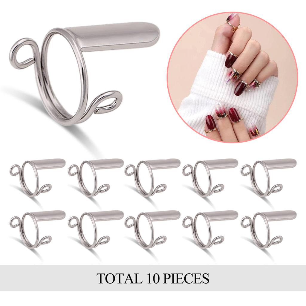 Reusable Metal Nail Rings for Press Ons (No Glue) Size Adjustable for Acrylic Nails Removable Fingernail Rings Set