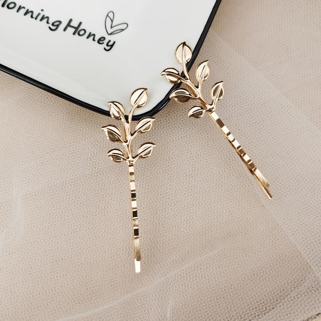 Gold Color Metal Leaf Hair Clip Girls Hairpin Barrette Flowers Rhinestone Hairpins Women Accessories Jewelry Gifts
