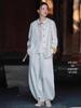 Young Women's Cotton-Linen Zen-Inspired Frog Button Cardigan for Eight Brocades Exercise