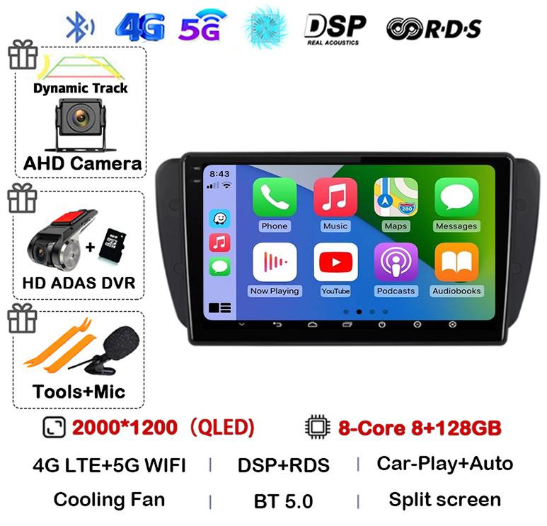 Android 14 Carplay Auto Car Radio For Seat Ibiza 6j 2009 2010 2012 2013 2014 2015 MK4 FR GPS Audio Multimedia WIFI+4G Player DSP