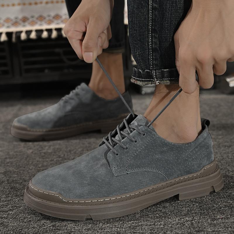 Fashion Retro Genuine Leather Men Shoes Casual Non Slip Wear Resistant Suede Daily Business Shoe Hot Sale Round Toe Low Top British Styl