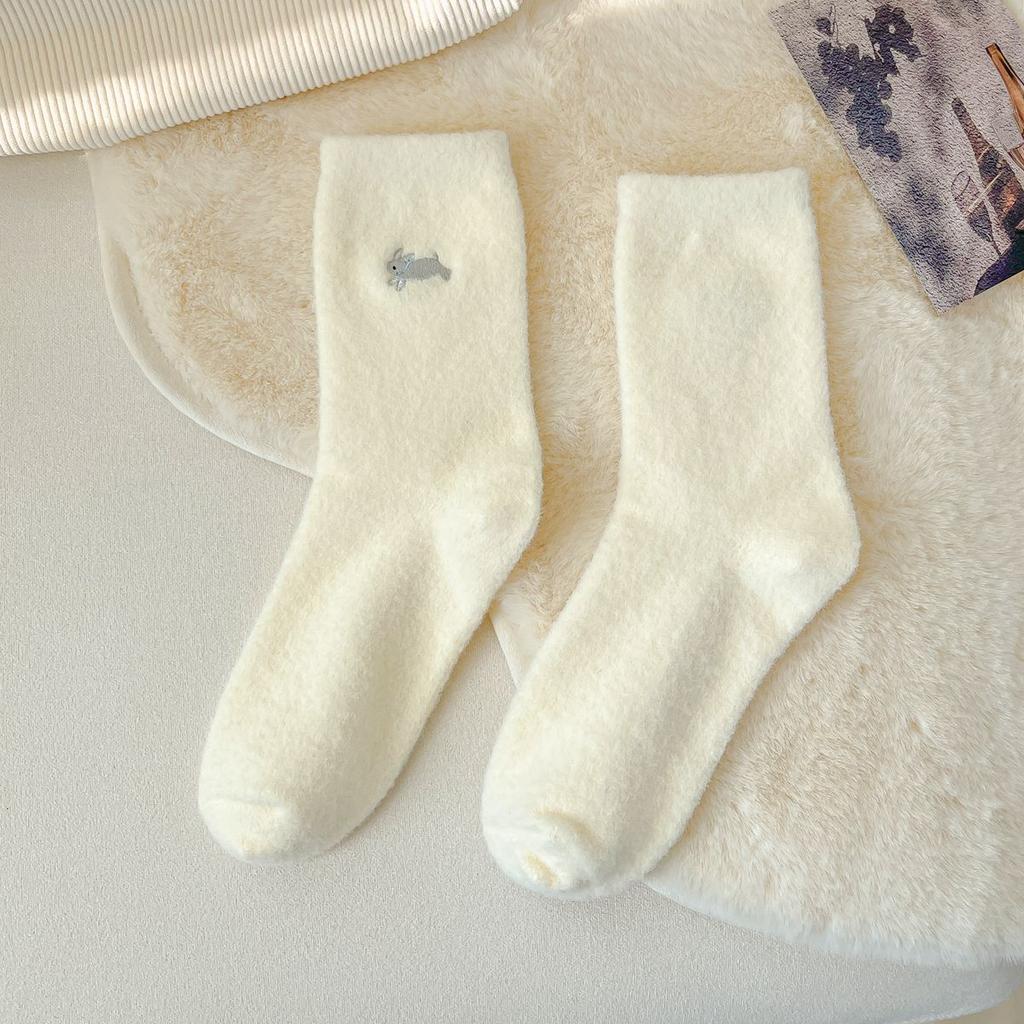 1/5/10 Pairs Winter Women's Socks Solid Color Warm Socks Animal Embroidery and Thick Socks