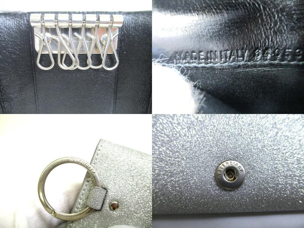 Authentic BALENCIAGA Gray Glitter Leather Silver H/W 6 Pics Key Chain #a936  Refurbished