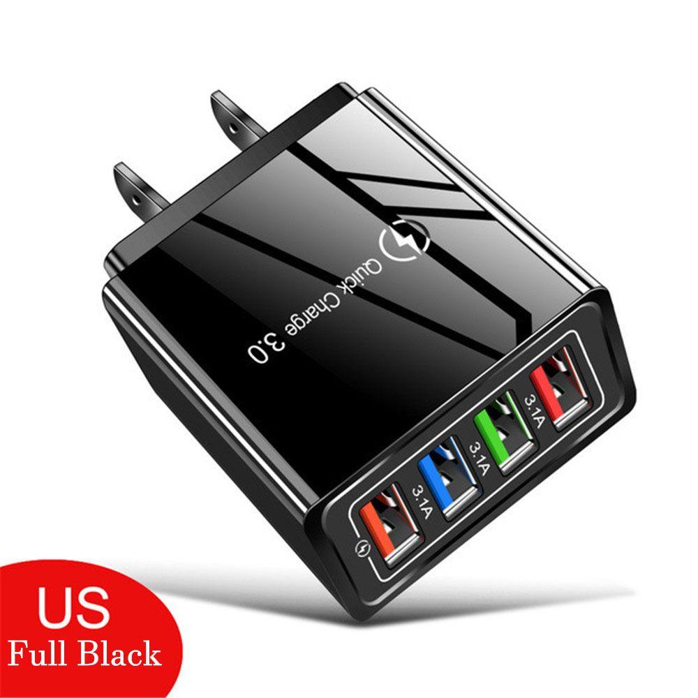 3A Charger Travel Portable Phone Adapter USB Charger 4-Port Quick Charge EU/US Plug