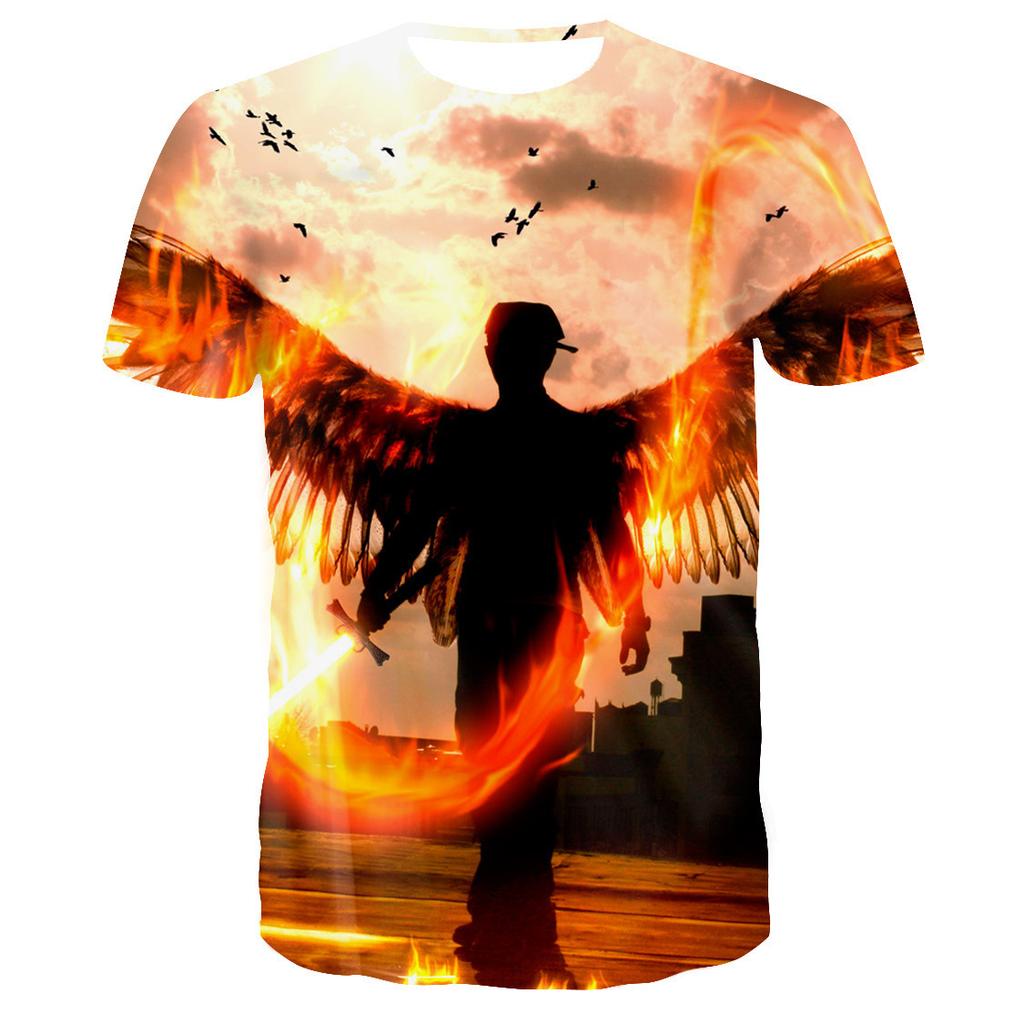 Summer New Men's Casual 3D Angel Printed Short Sleeved T-shirt