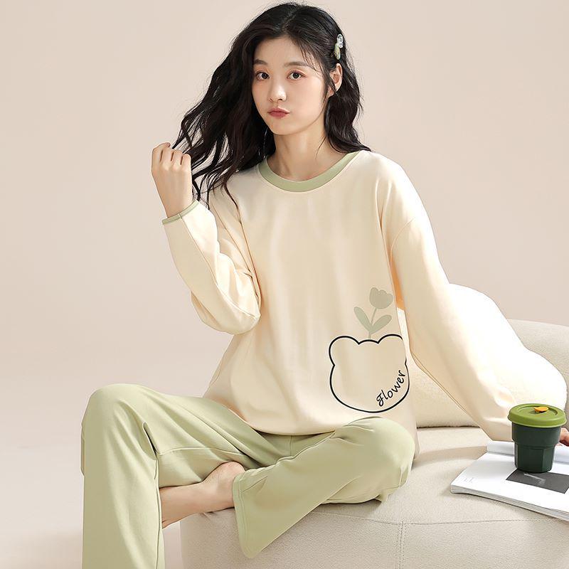 Women's Cotton Pajamas - Japanese Style, Long Sleeve, Rabbit Print, Autumn/Winter Pullover & Pants Set