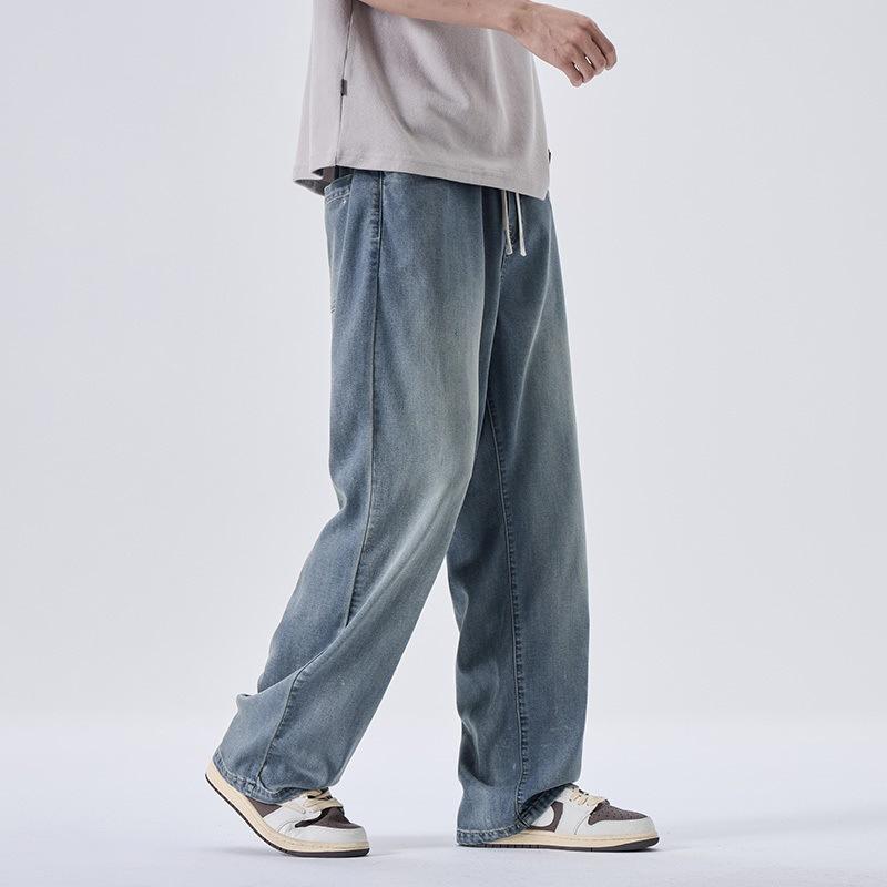 

Summer New Thin Jeans Loose Straight Drawstring Elastic Waist 4XL