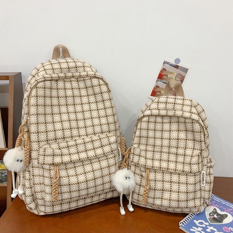 Schoolbag, College Student Backpack, High School Girl High School Girl, Stylish Korean Style Plaid Travel Backpack, Middle School Student Large 