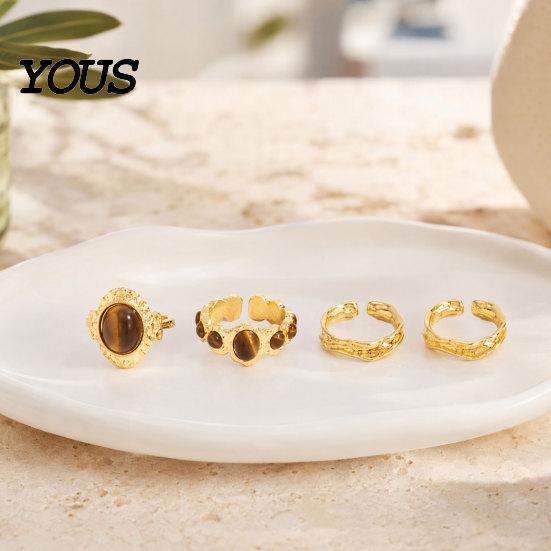 Tiger Eye Stone Ring 4Pcs/Set Finger Set, Scratch Resistant Adjustable Opening Stacking Rings for Women, Jewelry Gift Durable