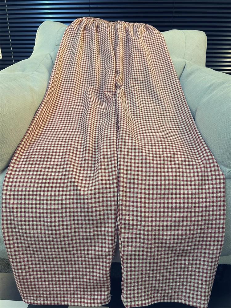 Tall Women's Extended Plaid Pajama Pants - 105cm Loose Wide-Leg Summer Pants, Perfect for Walking - 110cm Length