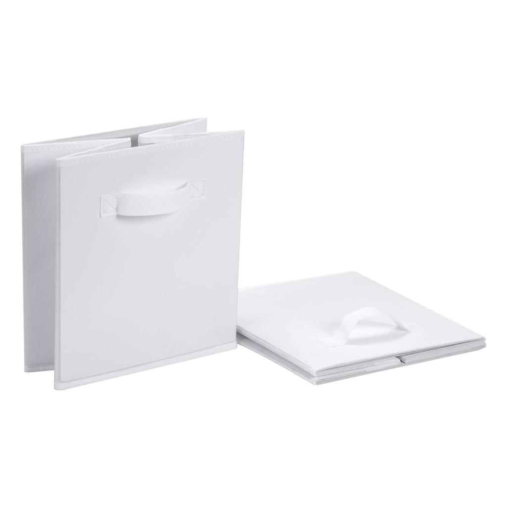 Amazon Basics Foldable Storage Box Set of 6 with Handles, White, 27 X 27 X 28 Cm