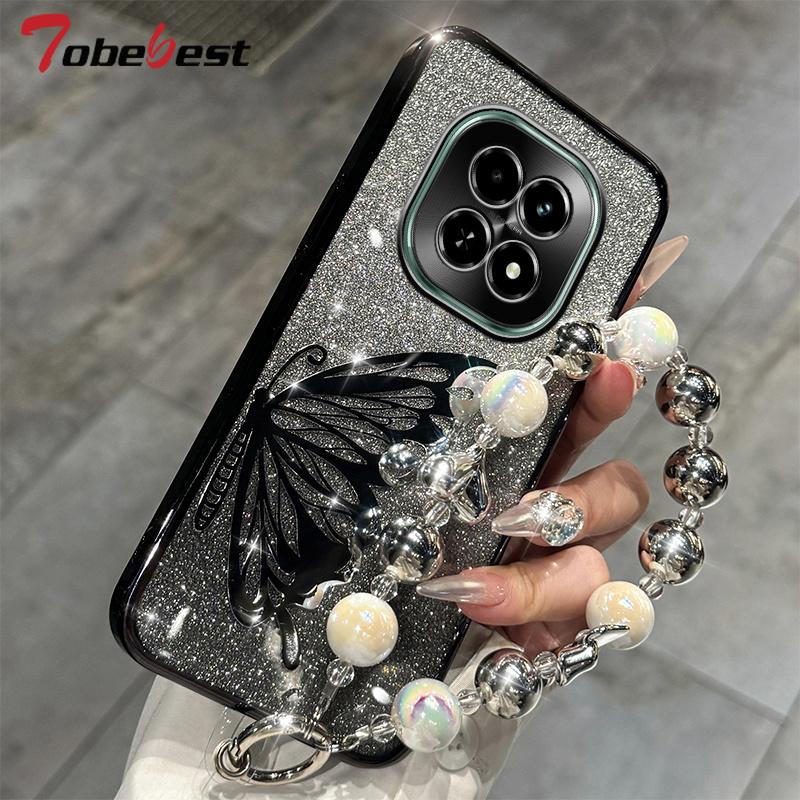 Laser Butterfly Glitter Plating Bracelet Case for Xiaomi Redmi Note 15 15C 14 14C 13 13C 12 11 Pro Plus 4G 5G Cover