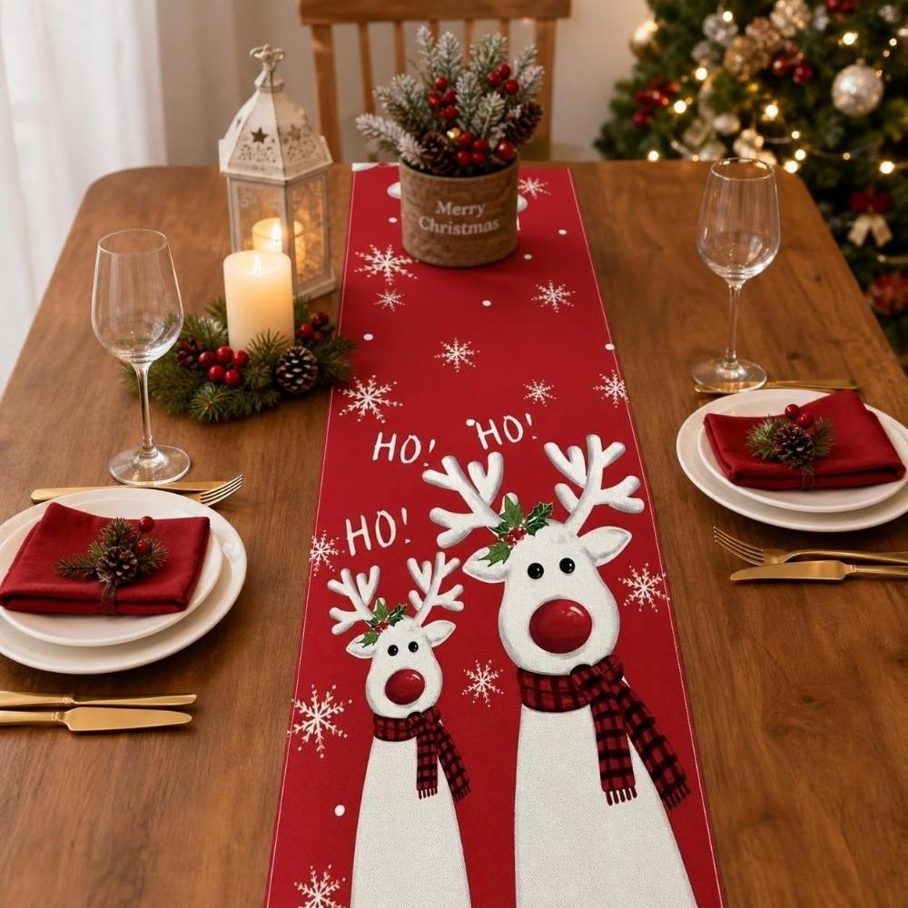 Reindeer Christmas Table Runner Santa Snowman Xmas Table Flag Christmas Tablecloth Kitchen