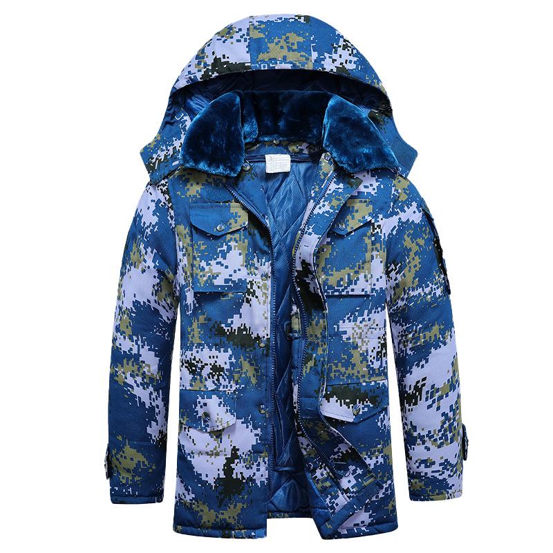 Unisex zimowa bawełniana kurtka kamuflażowa: Gruby, Odpinany, Średniej długości, Wodoodporny, Wiatroszczelny i Odporny na ścieranie