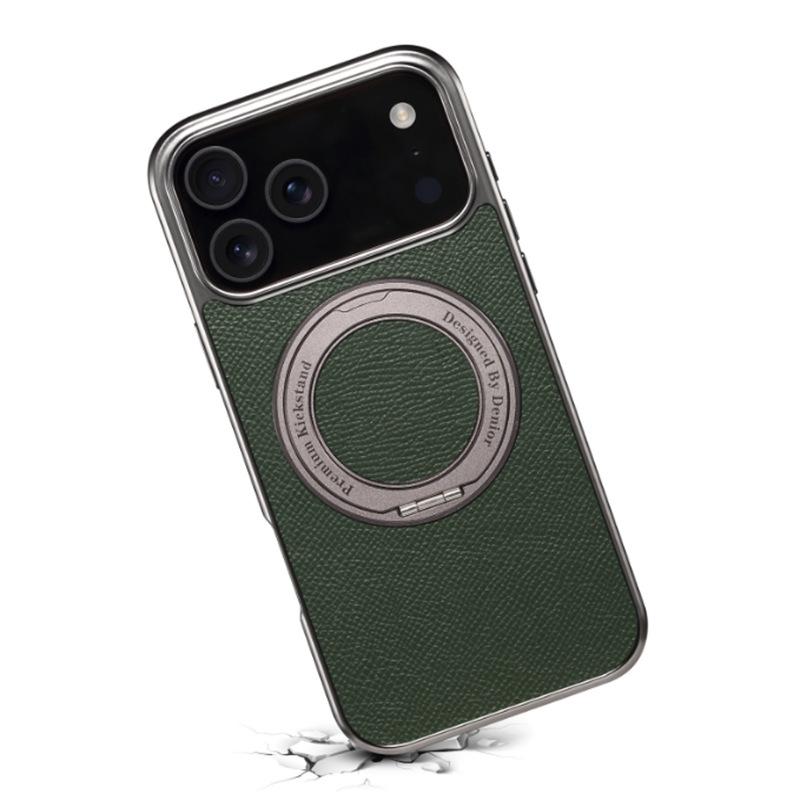 Senior Genuine Leather iPhone 17 Pro Max Electroplated Magnetic Case with Stand