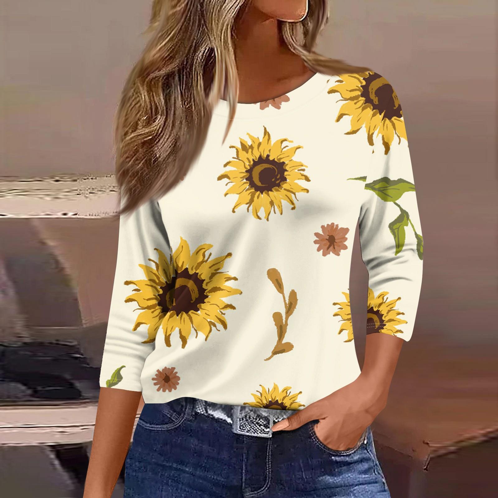 

Женские топы с рукавами 3/4, цветочный принт, винтажная мода, повседневные свободные рубашки с круглым вырезом больших размеров L бежевый