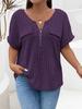 New solid color plus size women's blouse zipper short-sleeved fake pocket pullover T-shirt loose