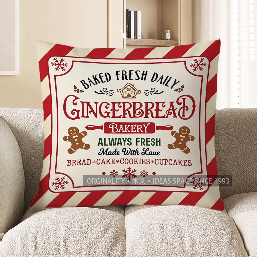 Home Decor Gingerbread Bakery Decorative Cushion For Holiday Pattern Cushion Cover Suitable For Sofa Bedroom Car Pillow Cover