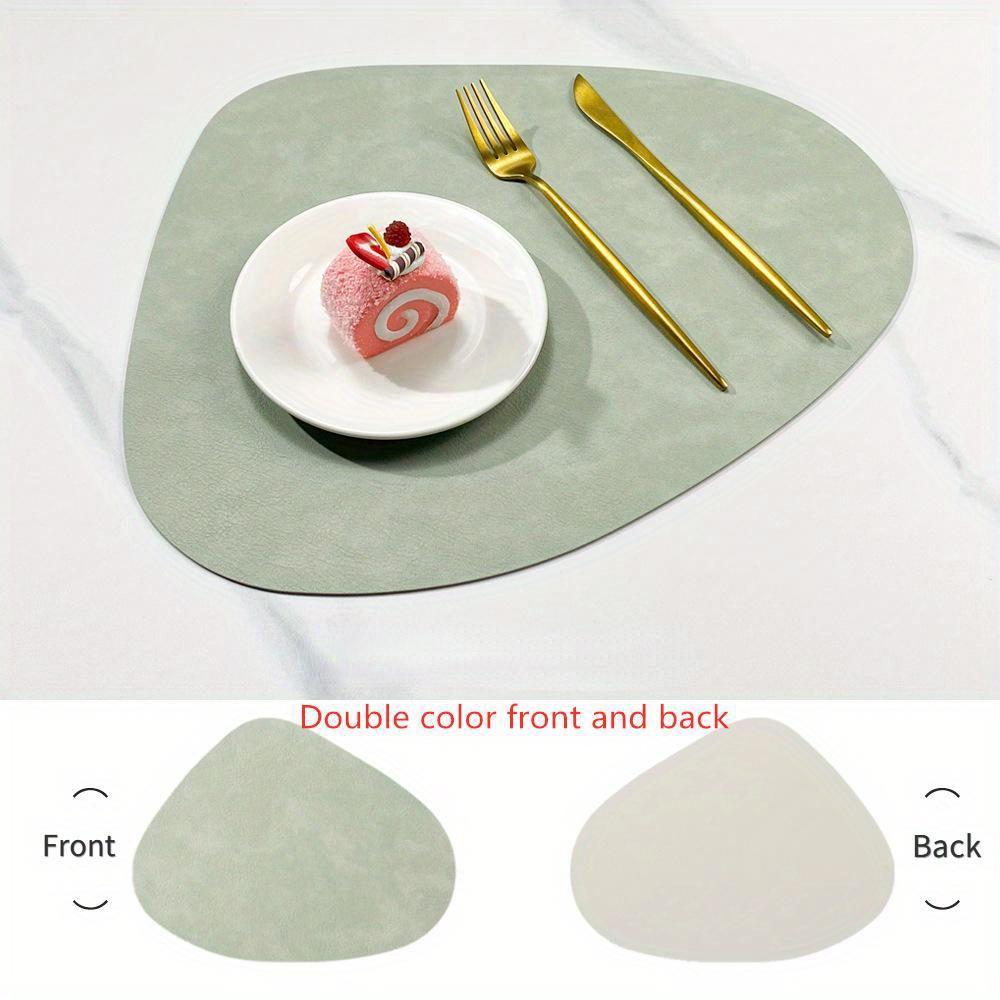 Double Sided Anti Slip Insulation Pad Table Mat, Nordic Style Imitation Cowhide Pattern Water Droplet Shaped Leather Placemat