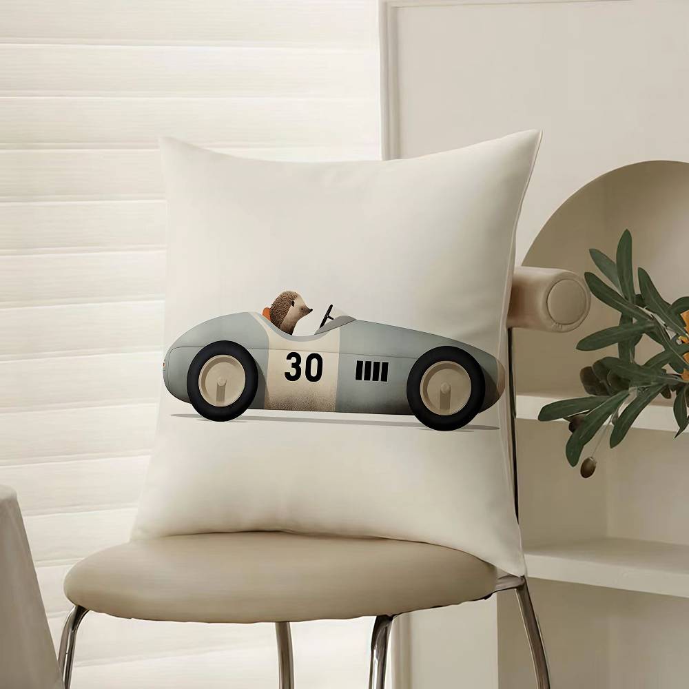 Funny Cartoon Animals Car Art Pillow Case Comfort Sofa Bed Silky Elegant Invisible Zipper Decorative Cushion Cover