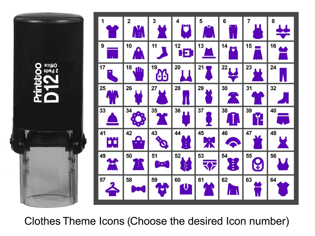 Printtoo Clothes Theme Icons Round Rubber Stamp Self Inking Stamper 12 mm