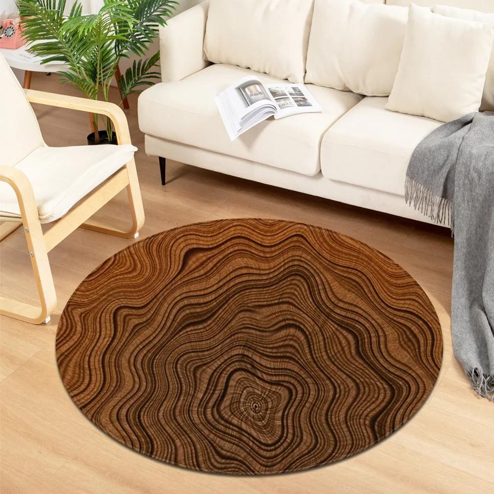 Wooden Pattern Round Area Rug, Soft Chenille Anti Slip Circle Carpet for Living Room, Bedroom, Bathroom, Home Floor Mat Decor