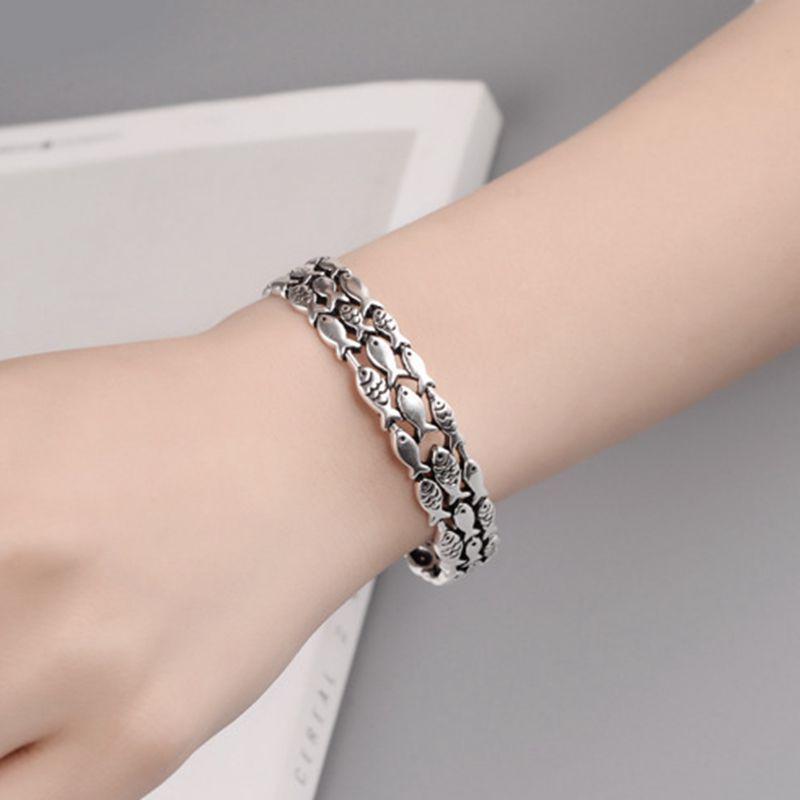 Retro Openable Fish Bracelet: Cute Thai Silver School of Fish for Women - Abundance Year After Year
