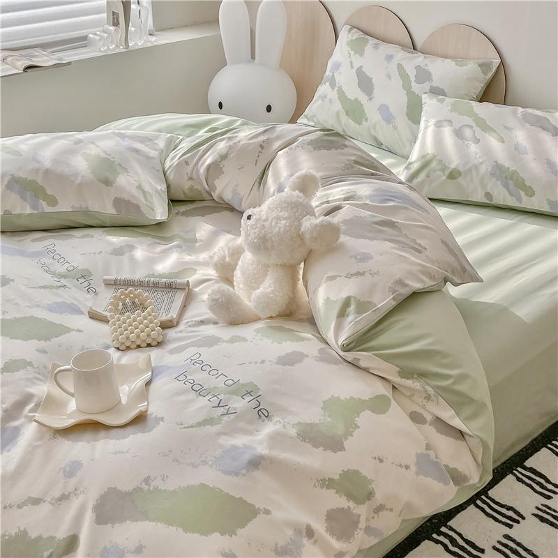Sleep Grid Cotton Cartoon Printed Student Dormitory 3-Piece Set Home 4-Piece Set