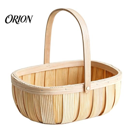 Reinforced Handle Organizer Handmade Woven Wood Storage Basket, Oval with Handle, Hand Utility Basket Large Capacity Bin for Kitchen And Home