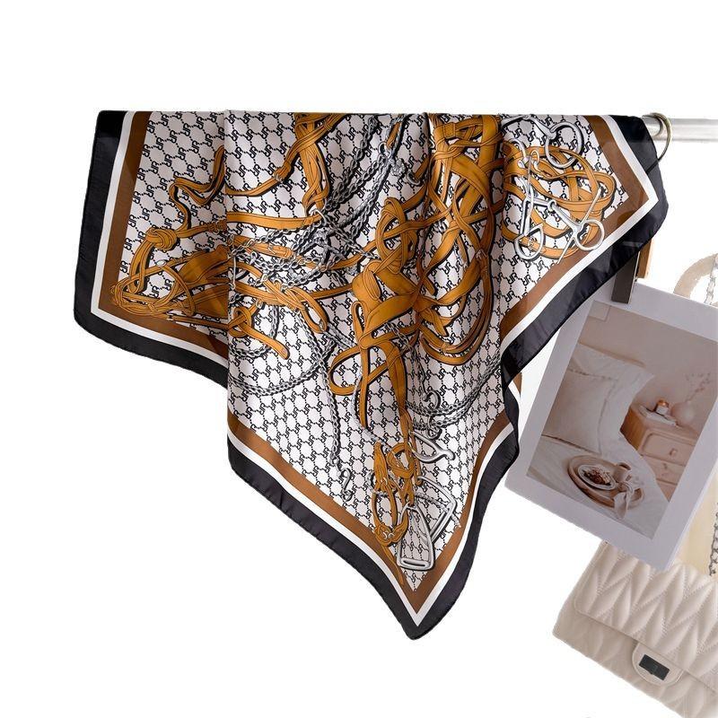 Decorative Style Printed Silk Scarf Square Scarf High-End Shawl Versatile Neck Small Square Scarf Headscarf