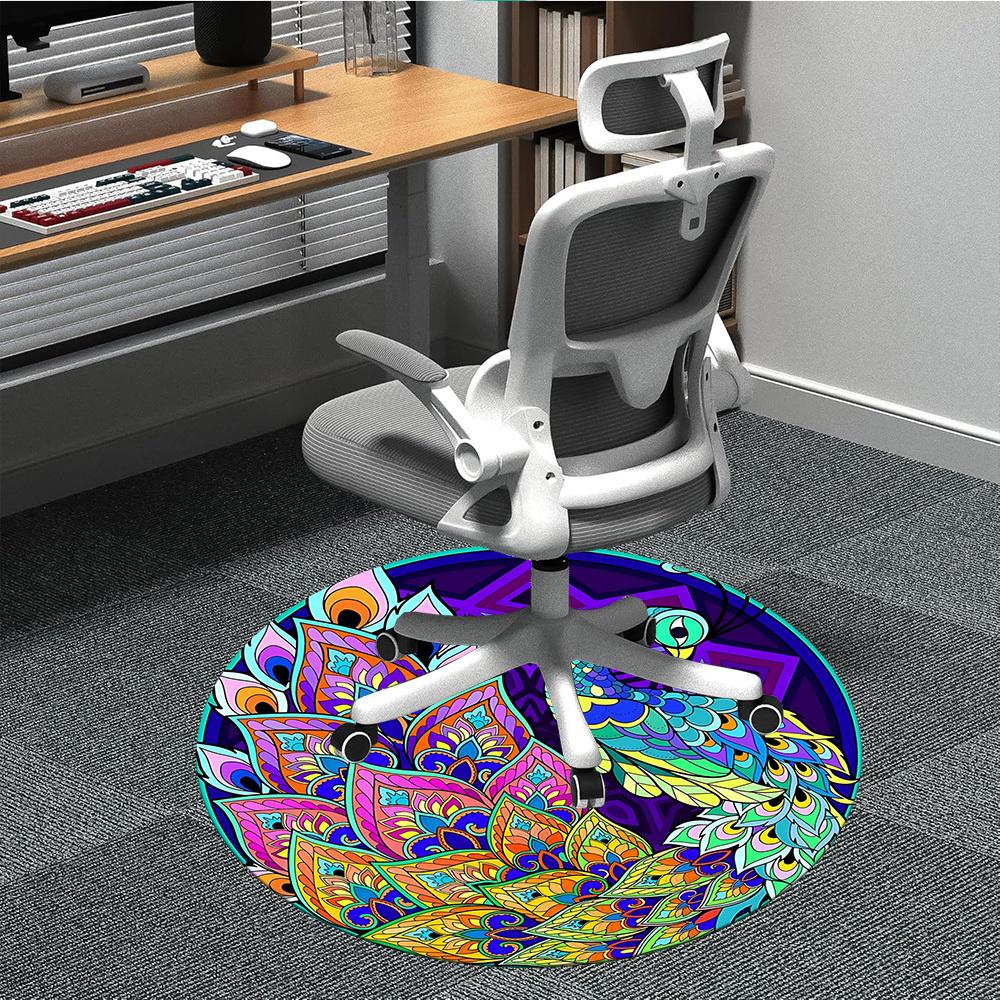 

1pc Peacock Feather Mandala Chair Carpet for Office Non-Slip, Machine Washable Rug for Office - Holiday DecorMachine Made yy251029017 80cm by 80cm