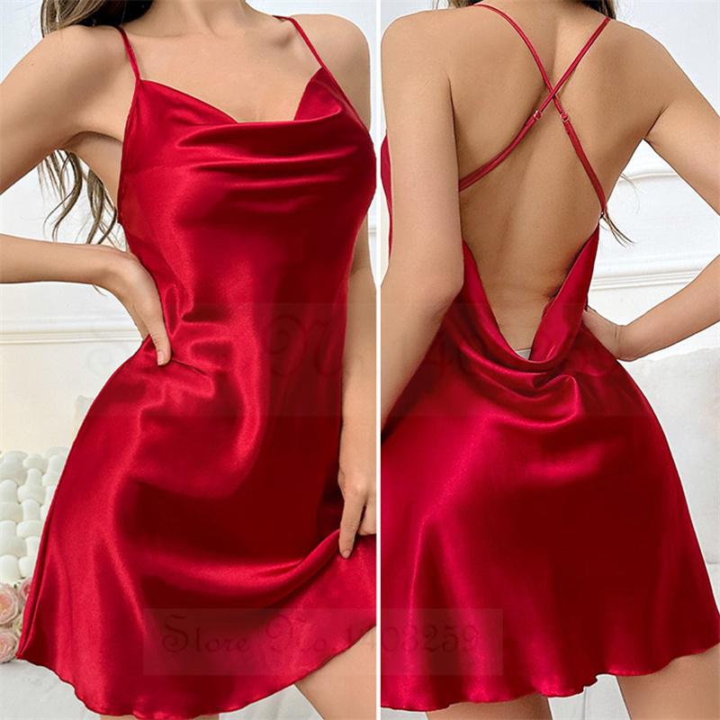 

Женская ночная рубашка, сексуальная мини-ночная рубашка с подтяжками, сорочка, пижамы, интимное белье, летняя шелковая атласная домашняя одежда, одежда для отдыха XL