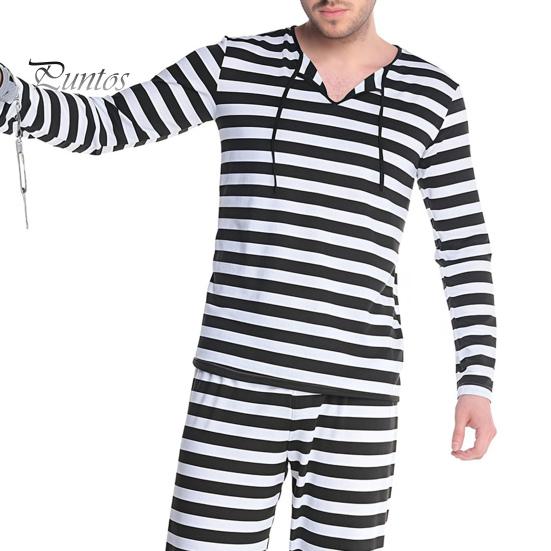 Prisoner Costume with Cuffs for Adult, Women Striped Mini Dress, Men Top Themed Party Costumes Pants, Halloween Dress-Up Jail Inmate Uniform