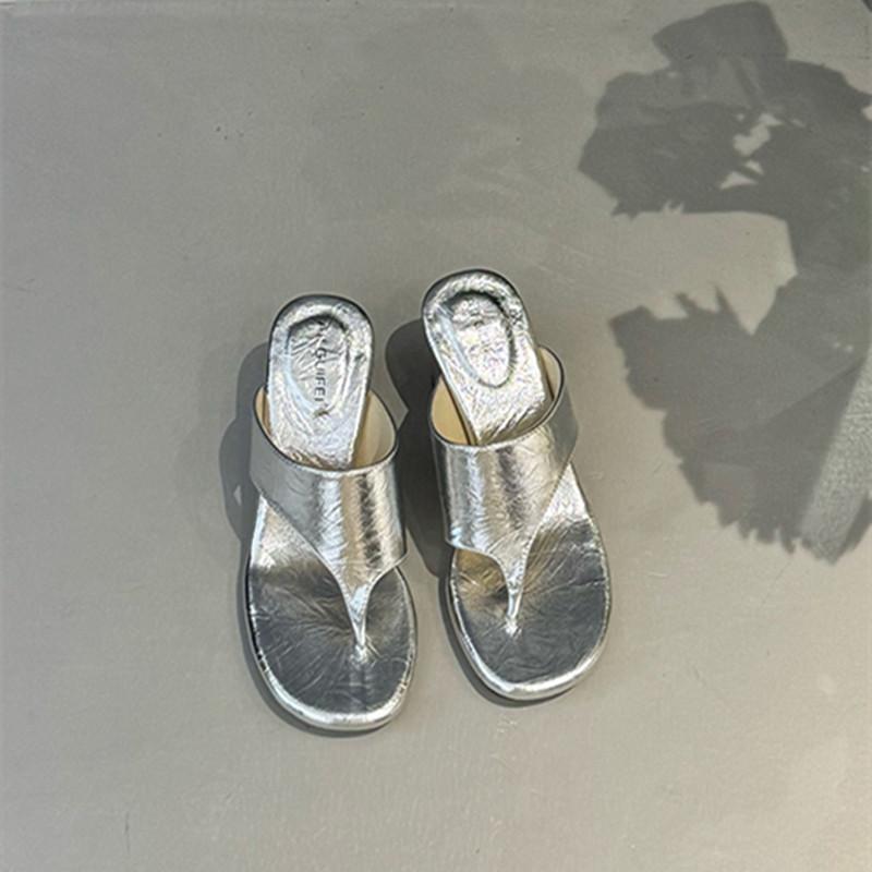 

Fashion Bailamos 2025 Summer New Women Slipper Fashion Square Toe Slip On Flip Flop Shoes High Heel Outdoor Dress Sandal Slides 40 серебряный