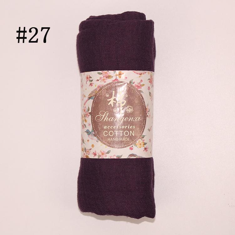 Muslim Women Solid Color Scarf Shawl Cotton Crinkle Hijab