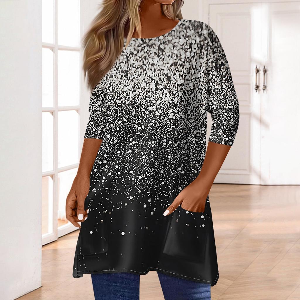 3/4 Sleeve Tops For Women T-Shirt Casual Print Tops T Shirt Round Neck Pullover  Blouse