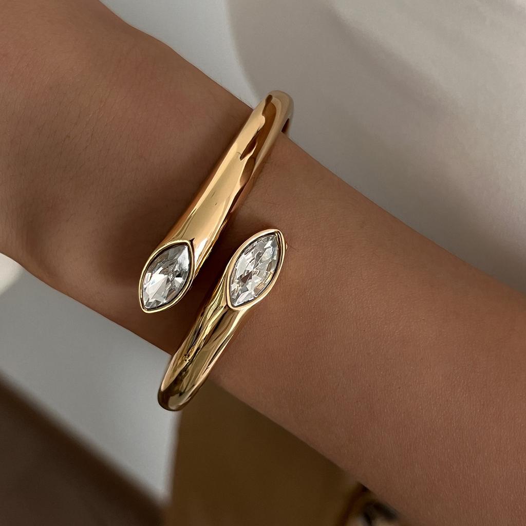 Ingemark 3 Styles Hip Hop Geometric Snake Shaped Open Bangles Women Trendy Smooth Gold Color Wide Spring Bracelets Men Jewelry