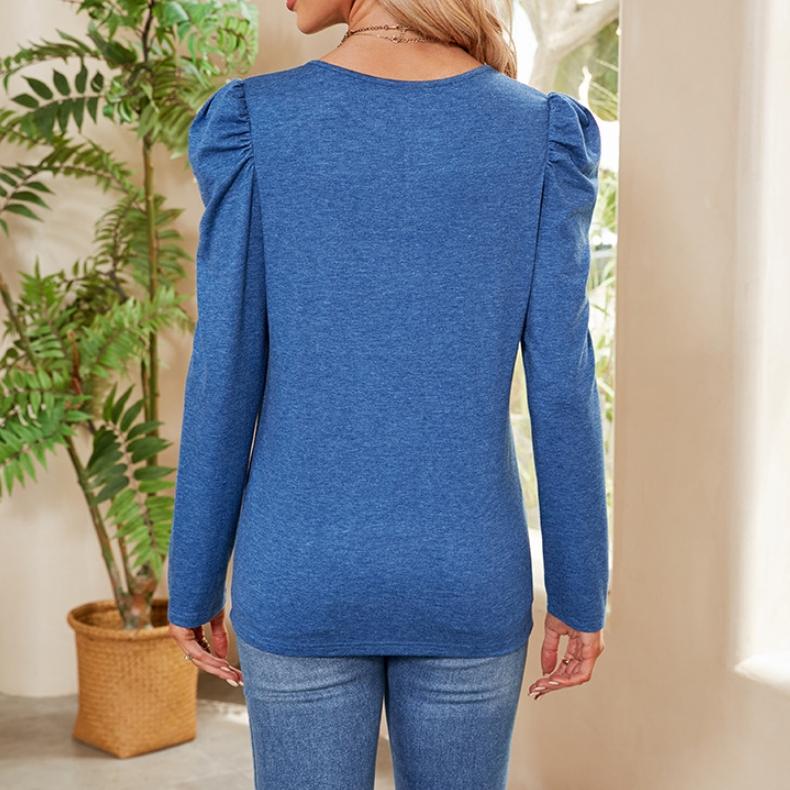 GMXIA Women's Fashion Casual Autumn Winter Solid Color Print Long Sleeve Button O-Neck Loose Blouses & Shirts