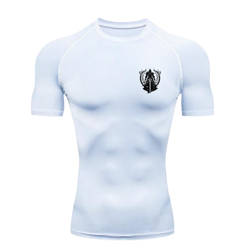 Men's Sports T Shirt Training Fitness Gym Jogging Running Workout Compression Shirt Black Knight Design
